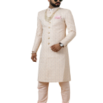 Alluring Peach Thread Embroidered Sherwani | Father Son Combo | Perfect Groom Wear